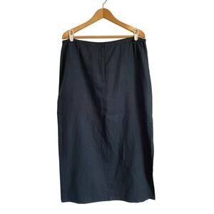 Pursuits Ltd black 100% linen maxi dress solid zipper lightweight Size 14